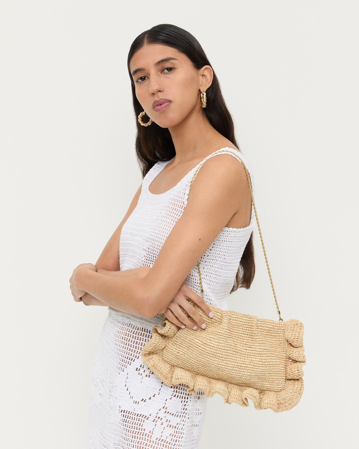 Loeffler Randall New - Mavis Natural Raffia Ruffle Clutch