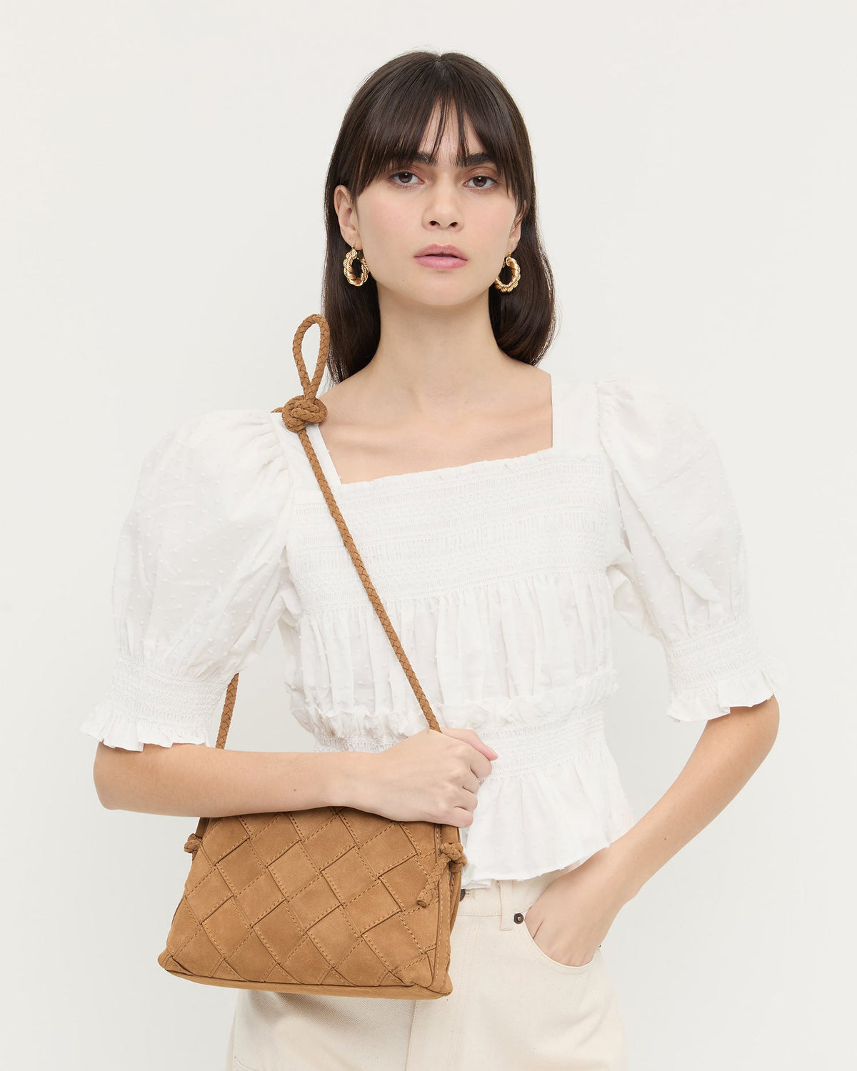 Loeffler Randall Premium - Mallory Toffee Woven Suede Crossbody