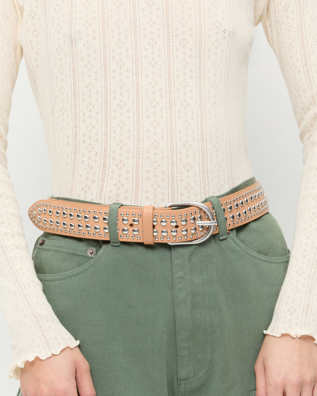 Loeffler Randall New - Isaac Honey/Silver Studded Belt