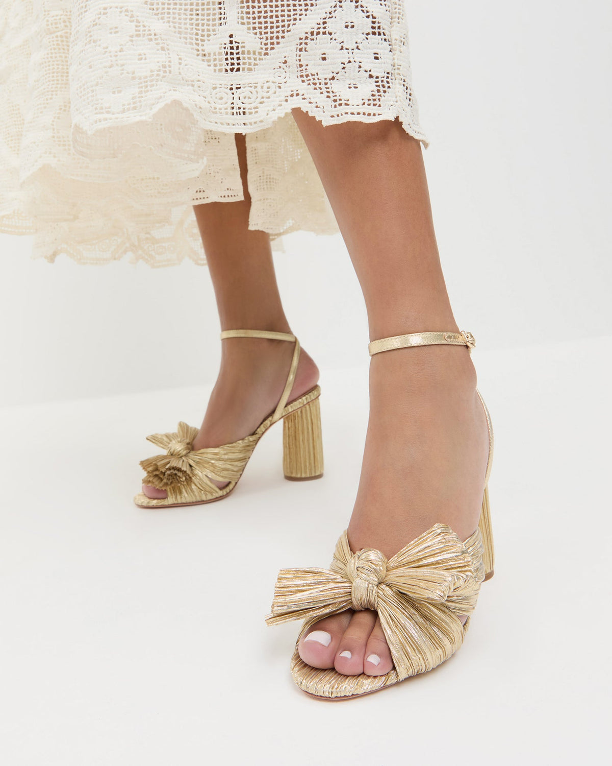 Loeffler Randall New - Camellia Gold Pleated Bow Heel