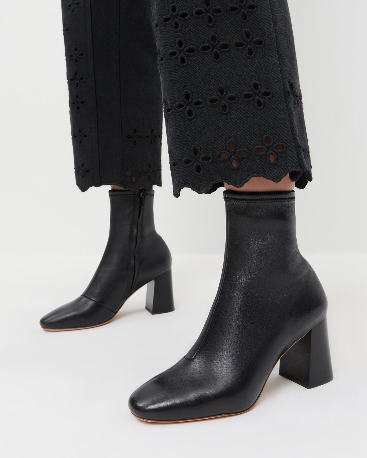 Loeffler Randall Popular - Elise Black Leather Stretch Bootie