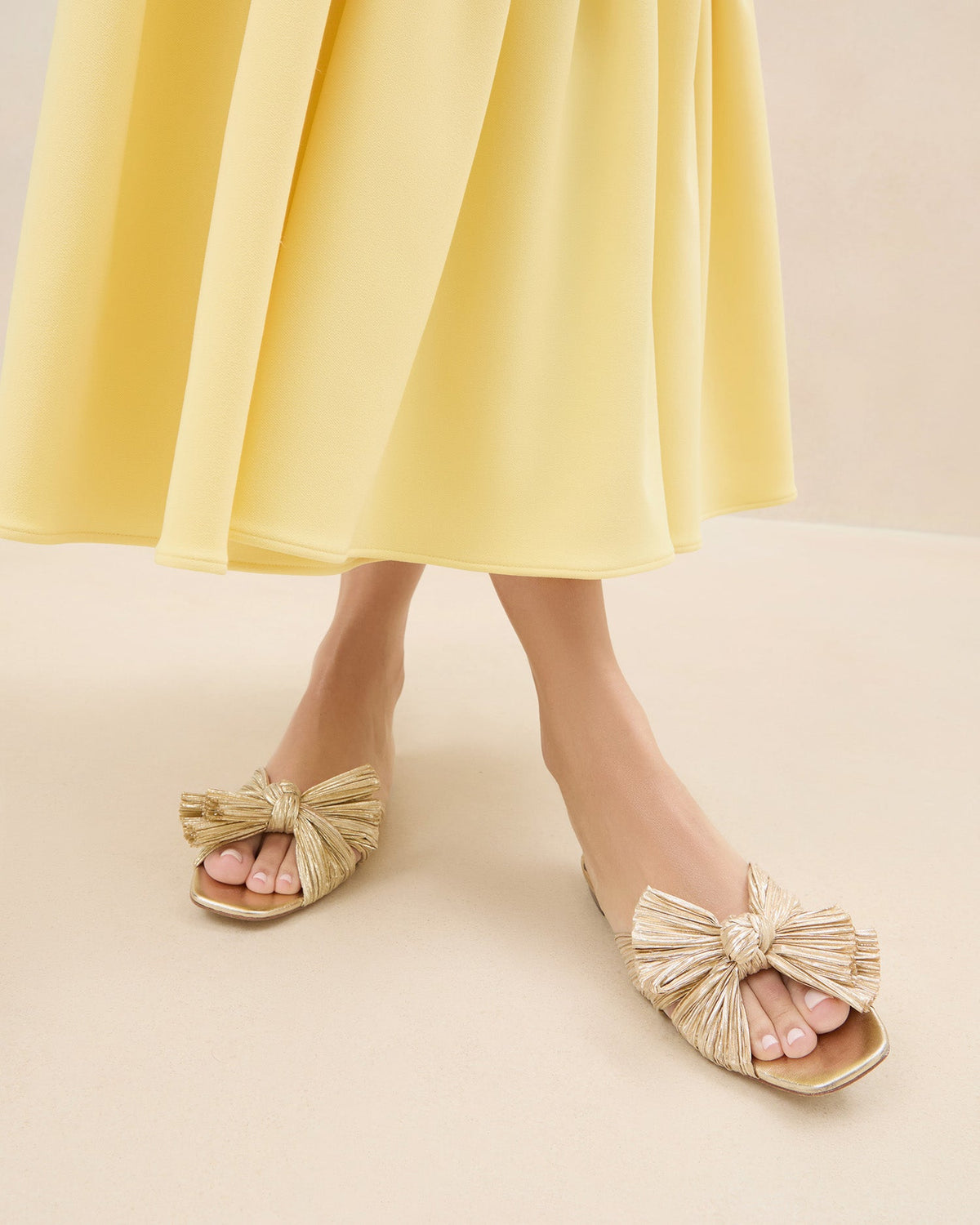 Loeffler Randall Popular - Daphne Gold Bow Slide Sandal