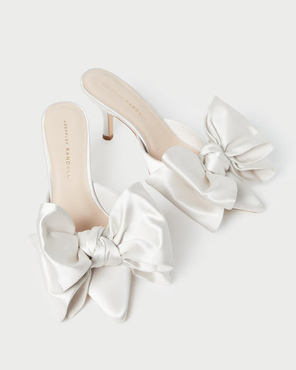 Loeffler Randall Trusted - Margot Cream Satin Bow Mule