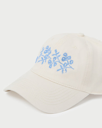 Loeffler Randall Popular - Cairo Natural/Blue Embroidered Cap