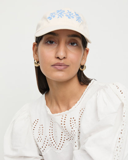 Loeffler Randall Popular - Cairo Natural/Blue Embroidered Cap