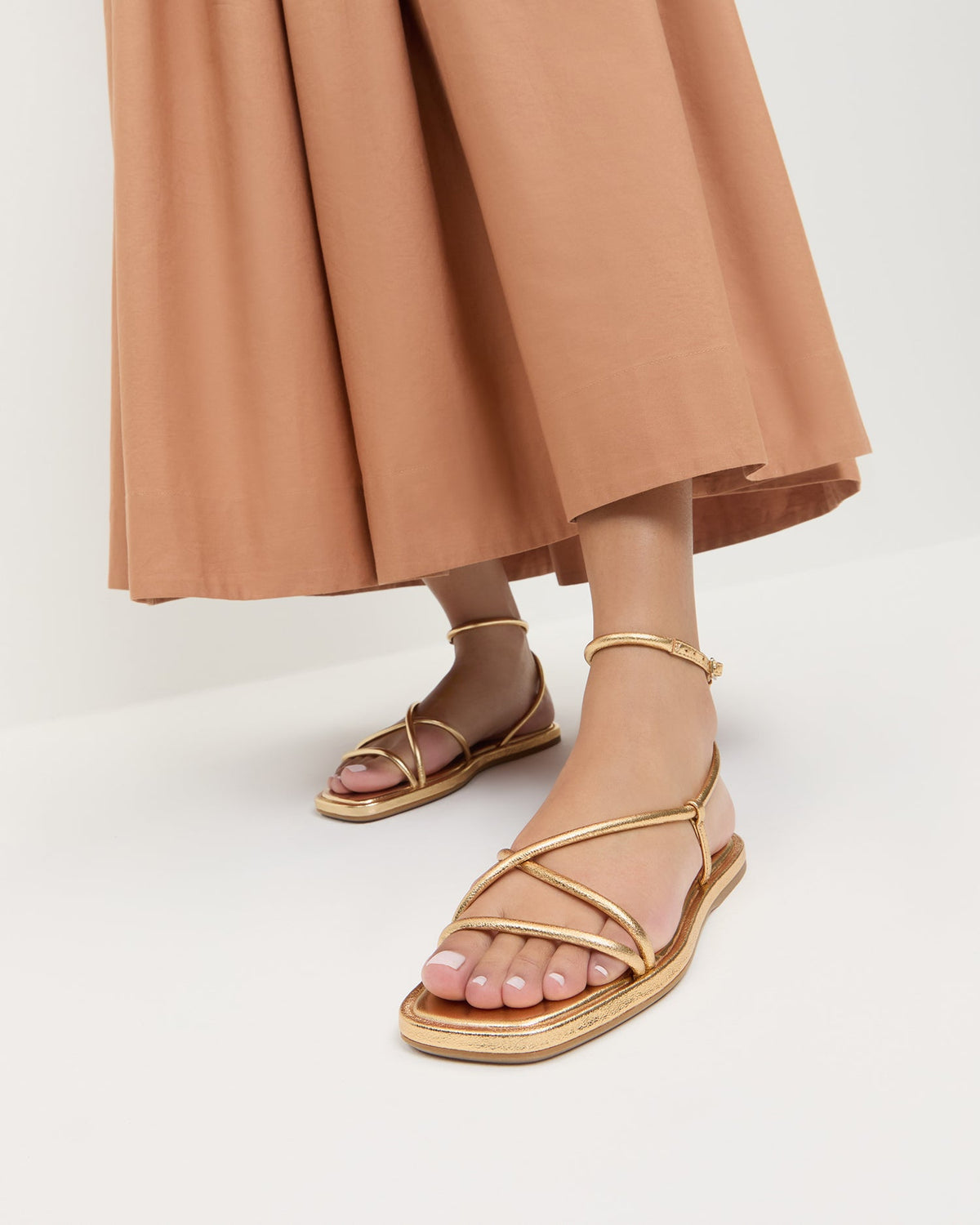 Loeffler Randall Special Offer - Noor Gold Leather Flat Sandal