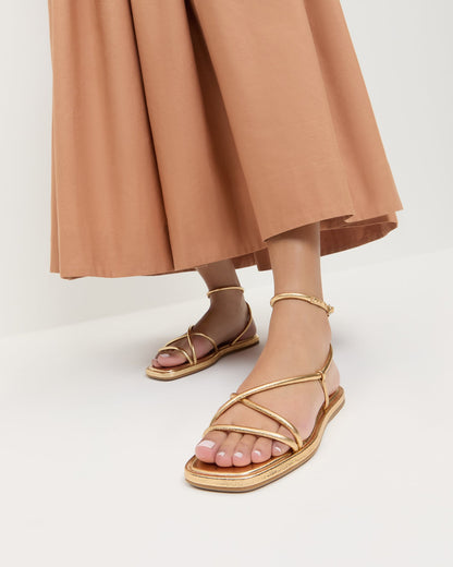 Loeffler Randall Special Offer - Noor Gold Leather Flat Sandal