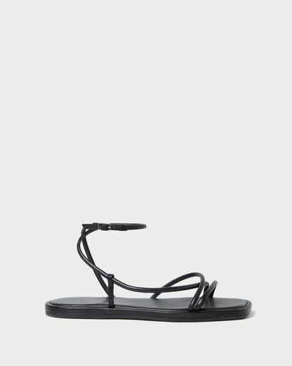 Loeffler Randall Exclusive - Noor Black Leather Flat Sandal