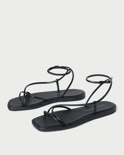 Loeffler Randall Exclusive - Noor Black Leather Flat Sandal
