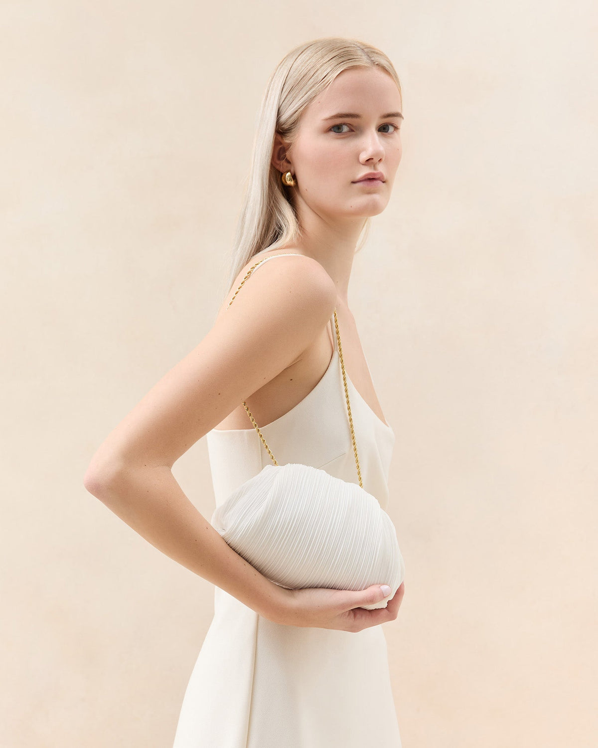 Loeffler Randall Trending - Bailey White Pleated Dome Clutch