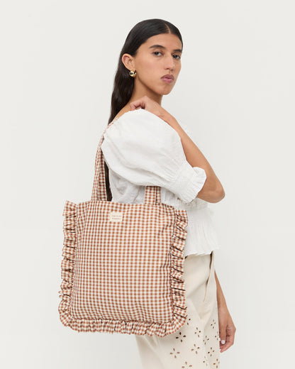 Loeffler Randall Quality - Justine Brown Gingham Ruffle Tote
