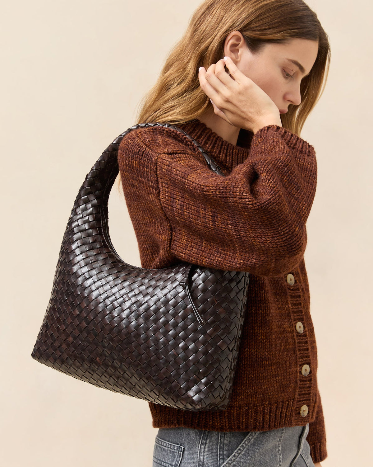 Loeffler Randall Discount - Willow Chocolate Woven Hobo Bag