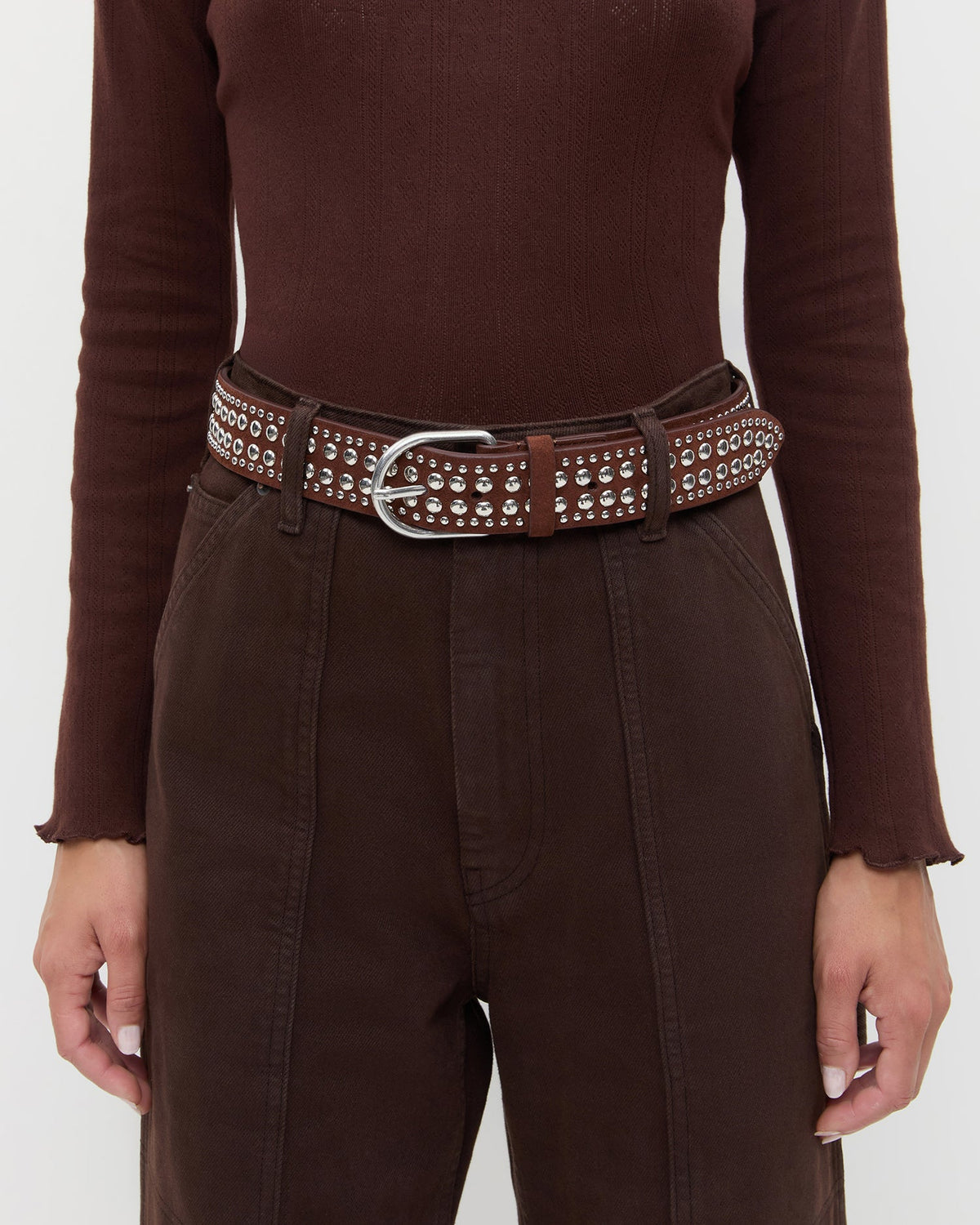 Loeffler Randall Premium - Isaac Espresso/Silver Studded Belt