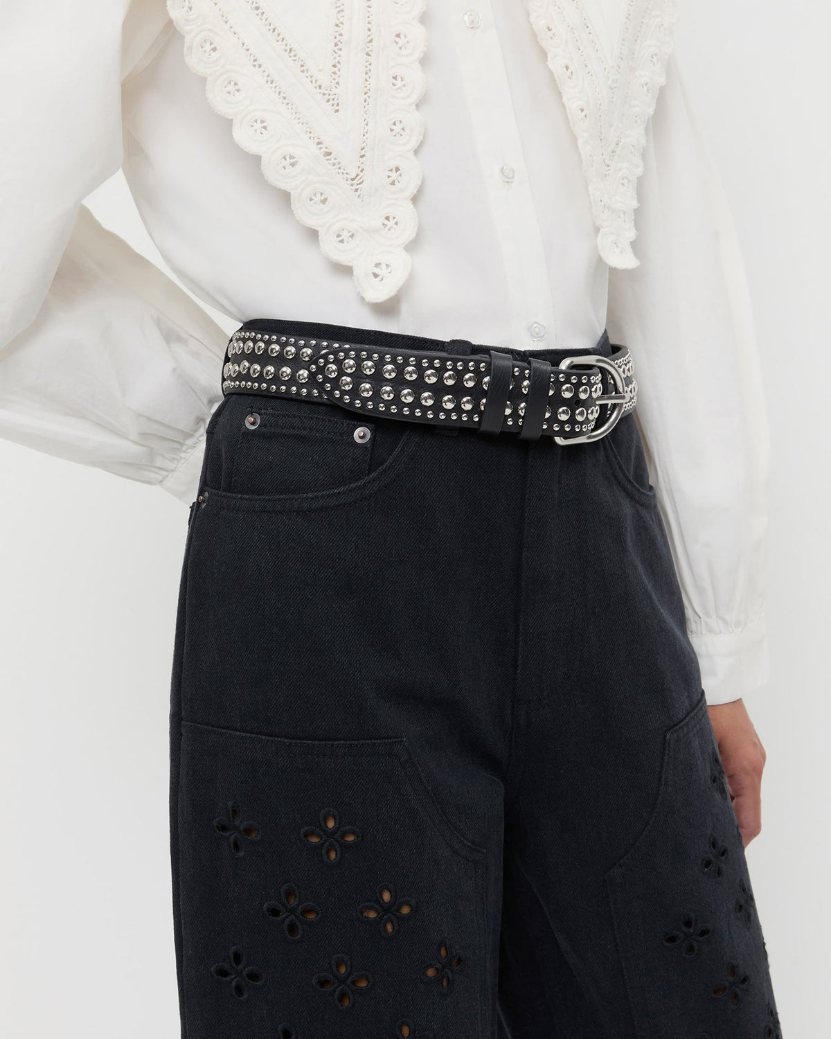 Loeffler Randall New - Isaac Black/Silver Studded Belt