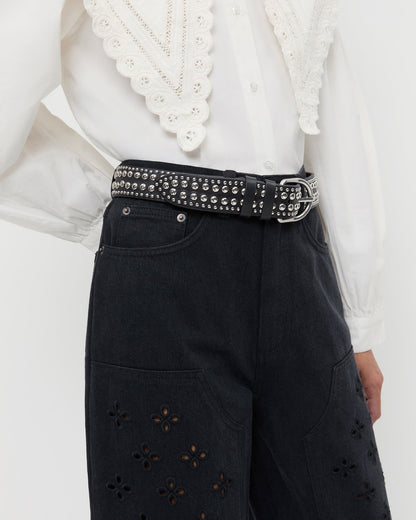 Loeffler Randall New - Isaac Black/Silver Studded Belt