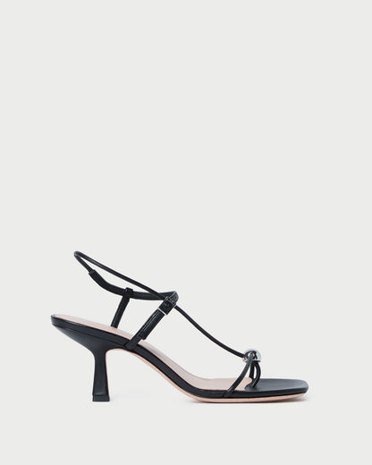 Loeffler Randall Deals - Triana Black Leather Mid-Heel Sandal