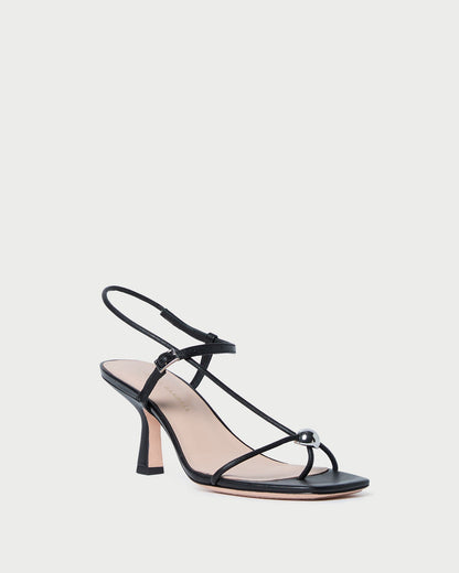 Loeffler Randall Deals - Triana Black Leather Mid-Heel Sandal