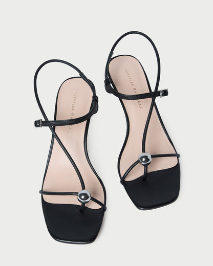 Loeffler Randall Deals - Triana Black Leather Mid-Heel Sandal
