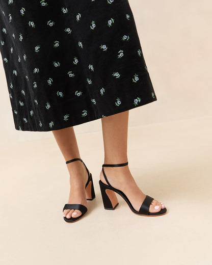 Loeffler Randall Discount - Malia Black Satin Curved-Heel Sandal