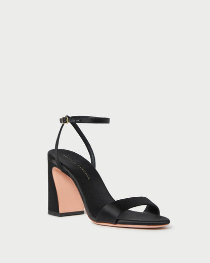 Loeffler Randall Discount - Malia Black Satin Curved-Heel Sandal