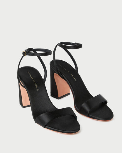 Loeffler Randall Discount - Malia Black Satin Curved-Heel Sandal