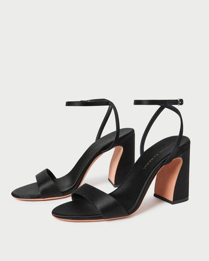 Loeffler Randall Discount - Malia Black Satin Curved-Heel Sandal