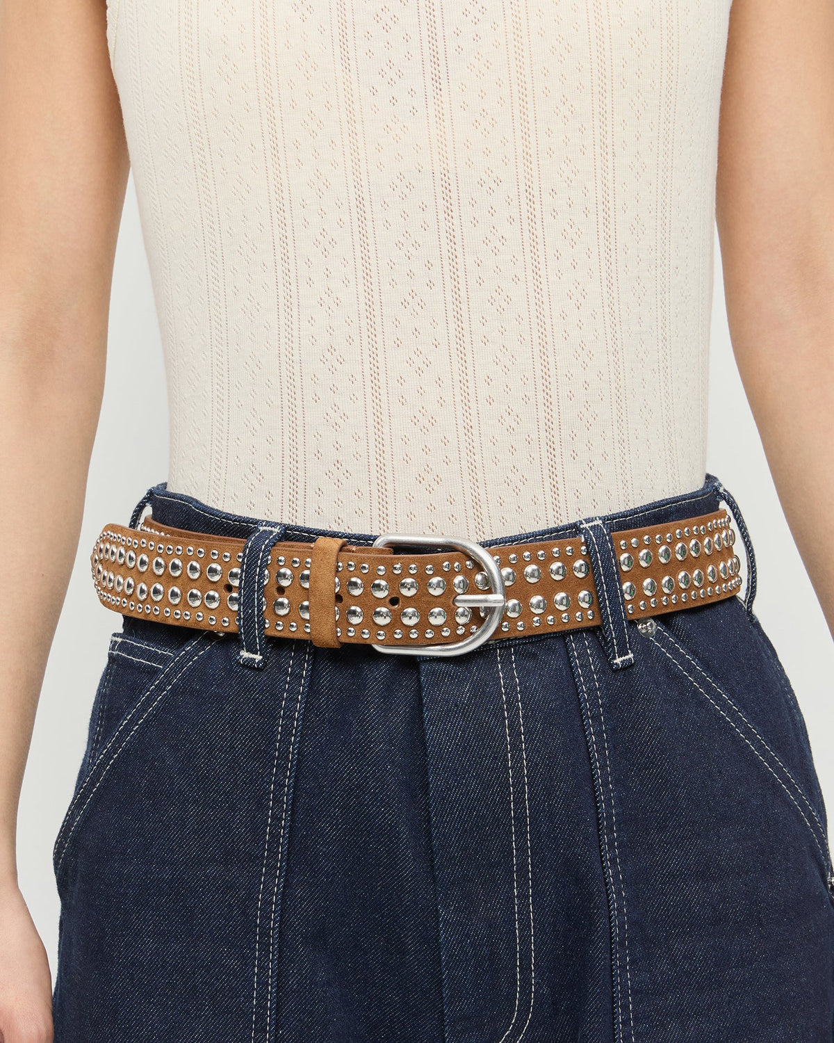 Loeffler Randall Popular - Isaac Cacao/Silver Studded Belt