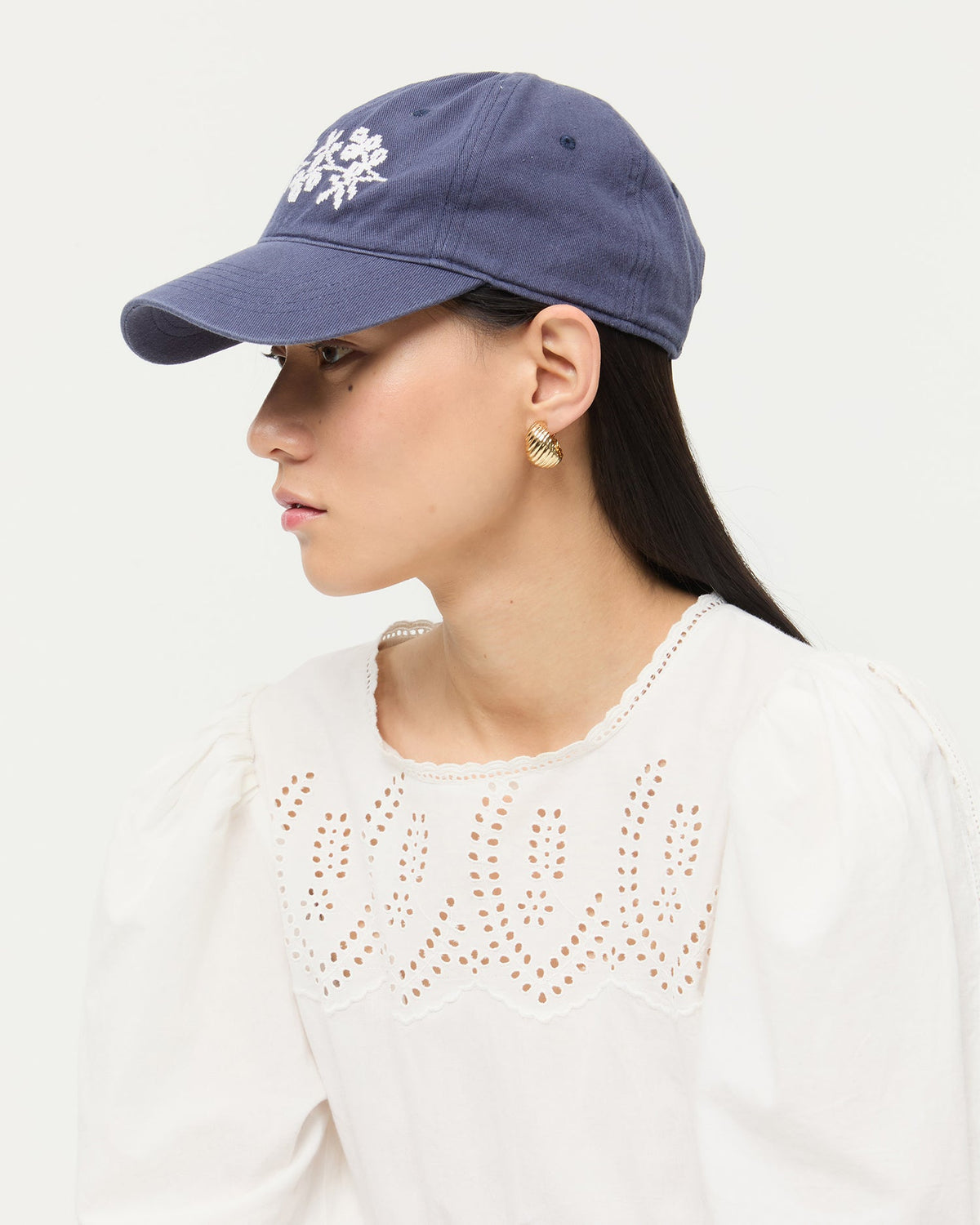 Loeffler Randall Best Seller - Cairo Navy/Cream Embroidered Cap