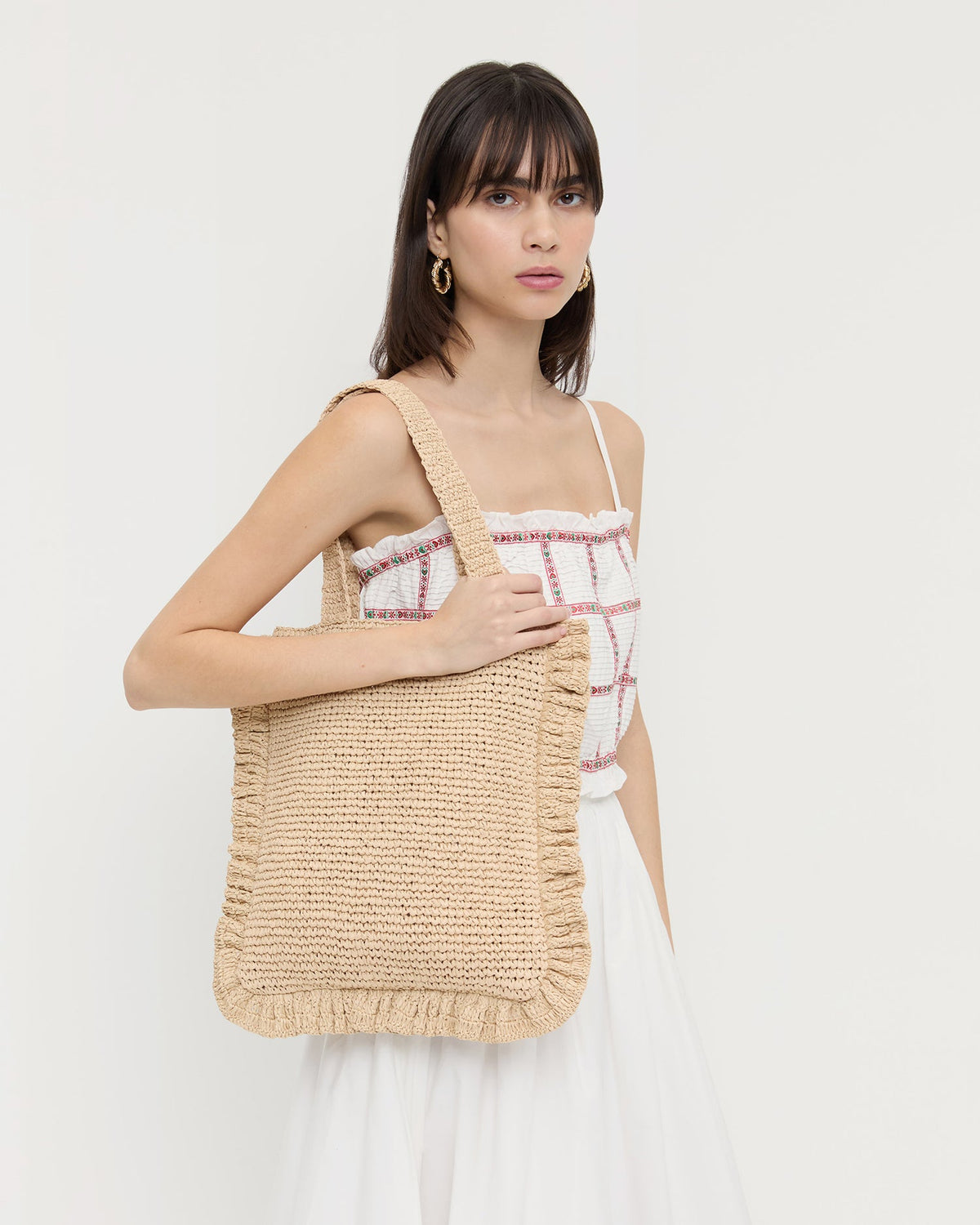 Loeffler Randall Featured - Justine Natural Crochet Ruffle Tote