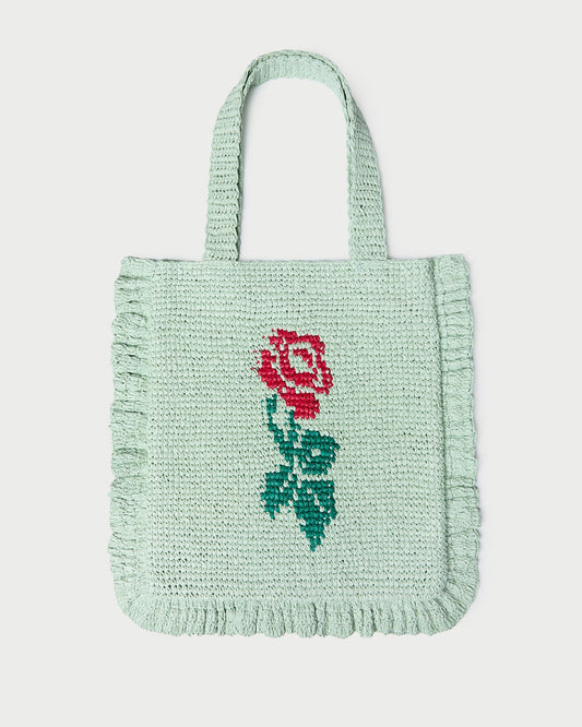 Loeffler Randall Special Offer - Justine Mint Crochet Ruffle Tote