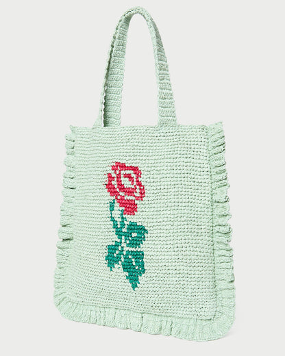Loeffler Randall Special Offer - Justine Mint Crochet Ruffle Tote