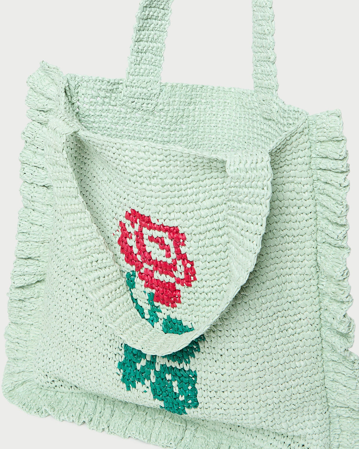 Loeffler Randall Special Offer - Justine Mint Crochet Ruffle Tote