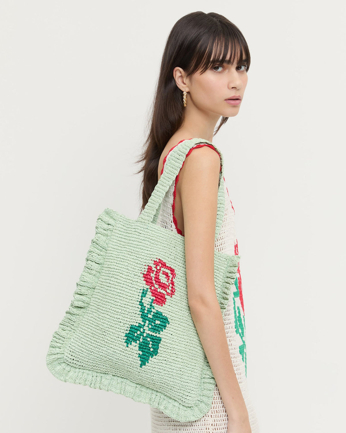 Loeffler Randall Special Offer - Justine Mint Crochet Ruffle Tote