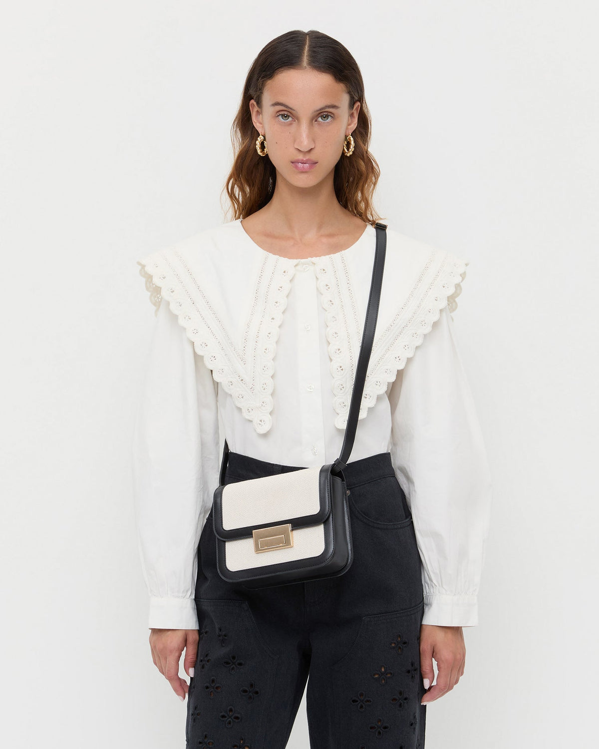 Loeffler Randall Latest - Desi Black/Natural Canvas Crossbody