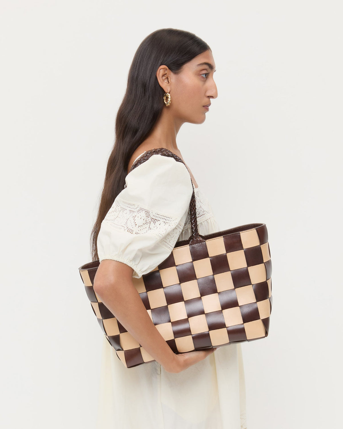 Loeffler Randall Classic - Klara Brown/Butter Woven Leather Tote