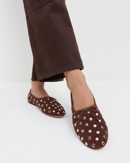 Loeffler Randall Exclusive - Landon Espresso/Silver Suede Ballet Flat