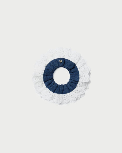 Loeffler Randall Best Seller - Dolly Denim/Cream Embroidered Scrunchie