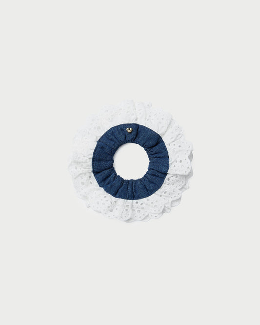 Loeffler Randall Best Seller - Dolly Denim/Cream Embroidered Scrunchie