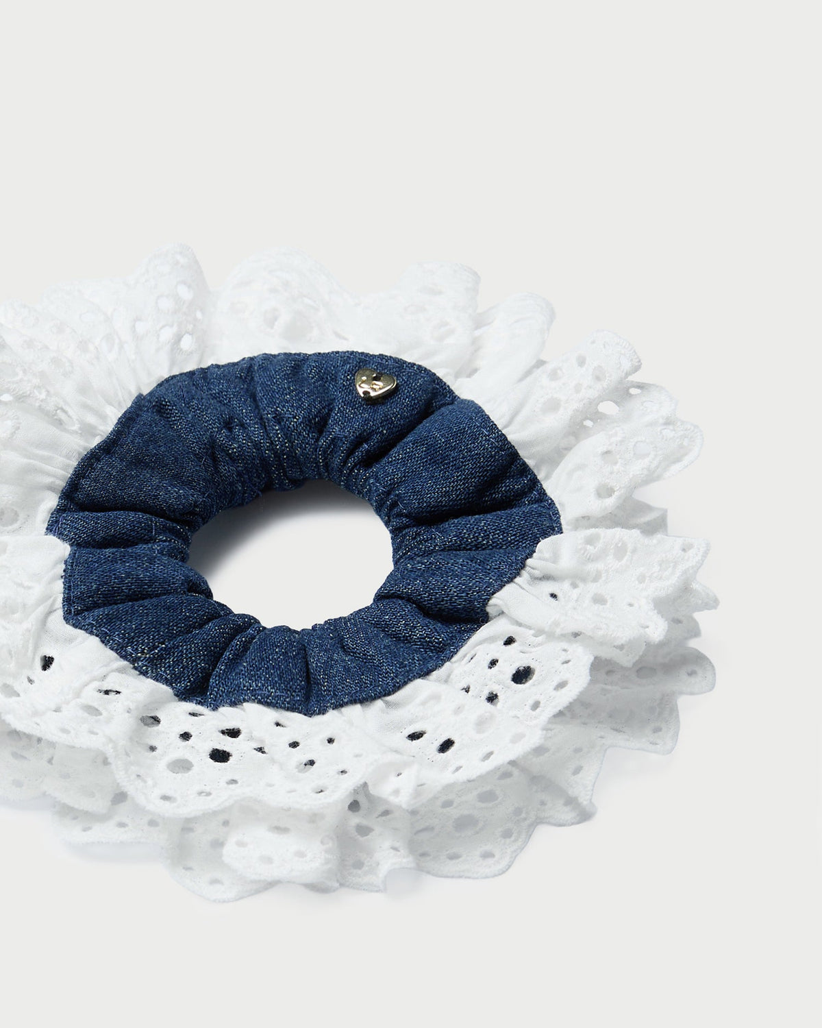 Loeffler Randall Best Seller - Dolly Denim/Cream Embroidered Scrunchie