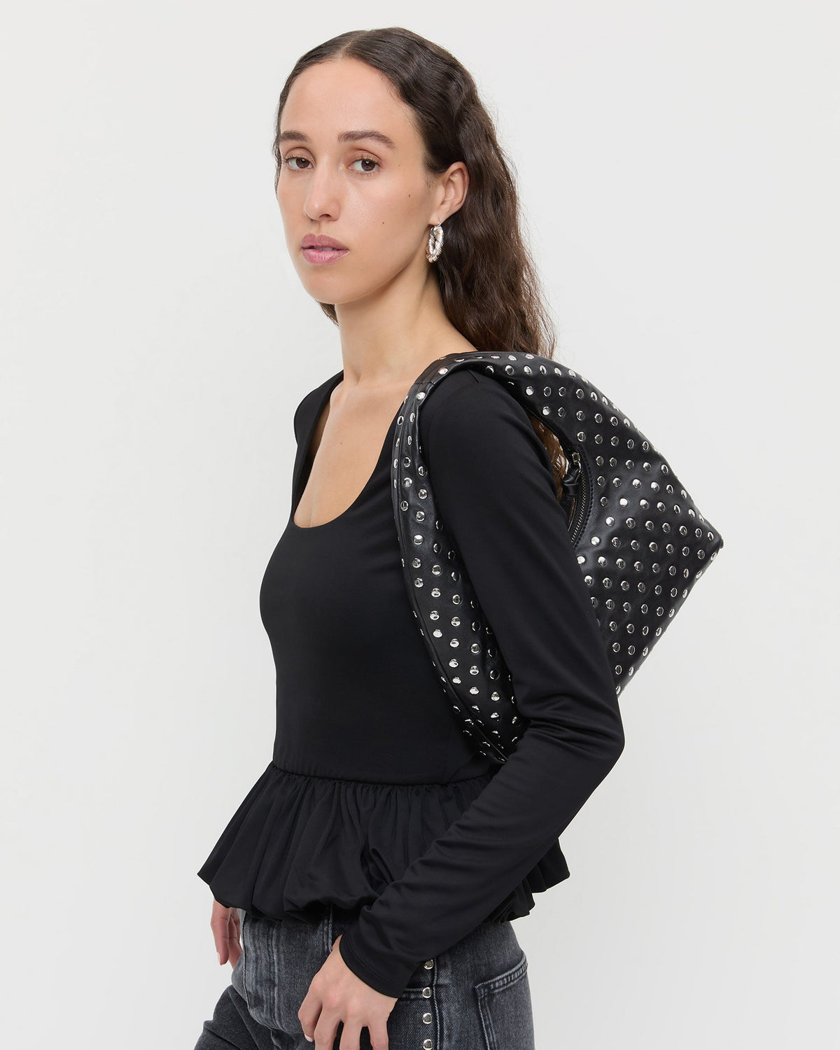 Loeffler Randall Featured - Mercer Black/Silver Leather Shoulder Bag