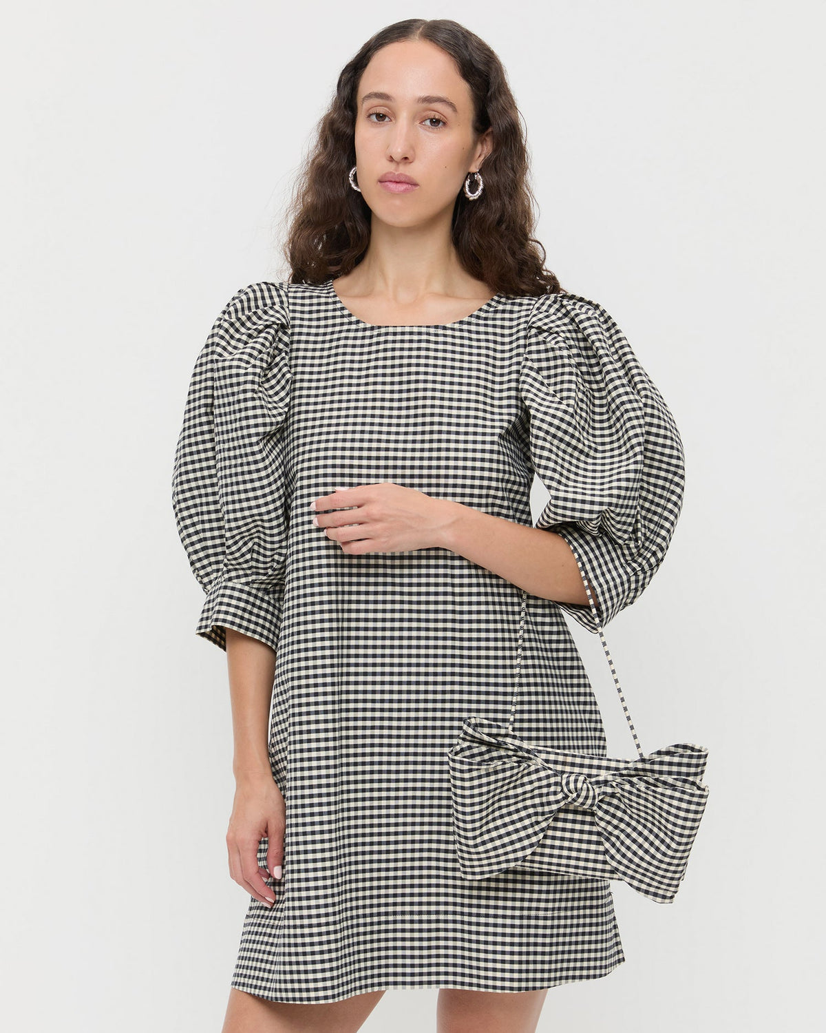 Loeffler Randall Discount - Valerie Black/White Gingham Bow Bag