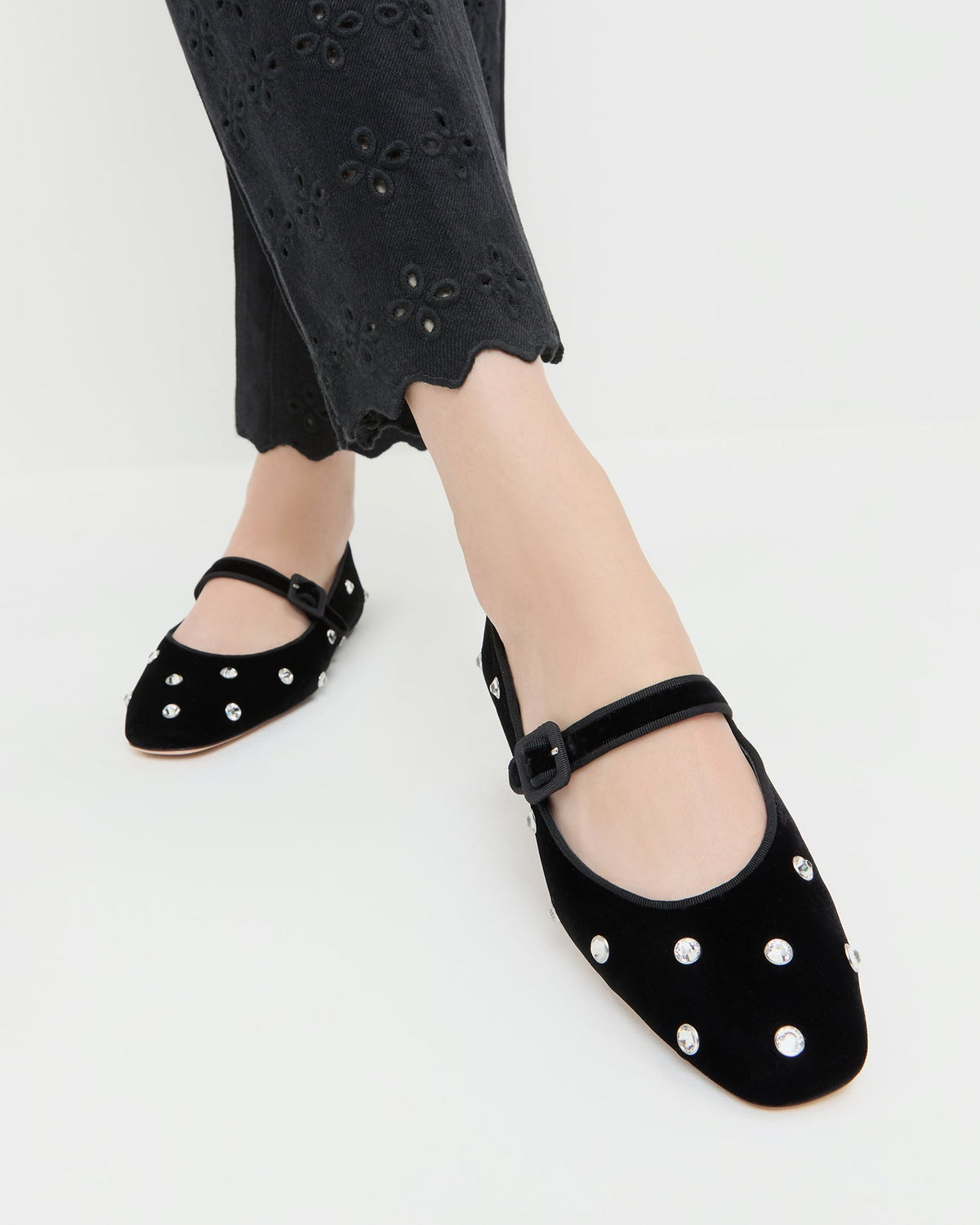 Loeffler Randall Hot Sale - Ginger Black/Crystal Velvet Mary Jane