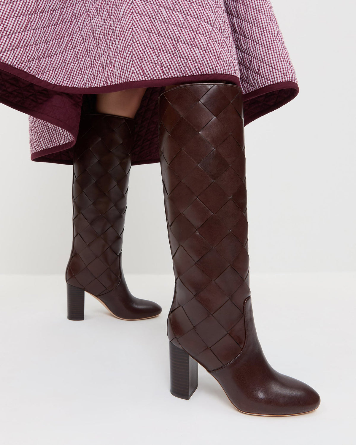 Loeffler Randall Top Pick - Goldy Espresso Woven Leather Tall Boot