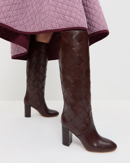 Loeffler Randall Top Pick - Goldy Espresso Woven Leather Tall Boot