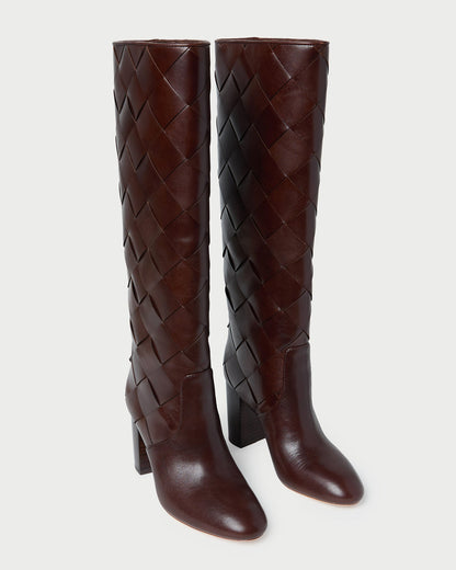 Loeffler Randall Top Pick - Goldy Espresso Woven Leather Tall Boot