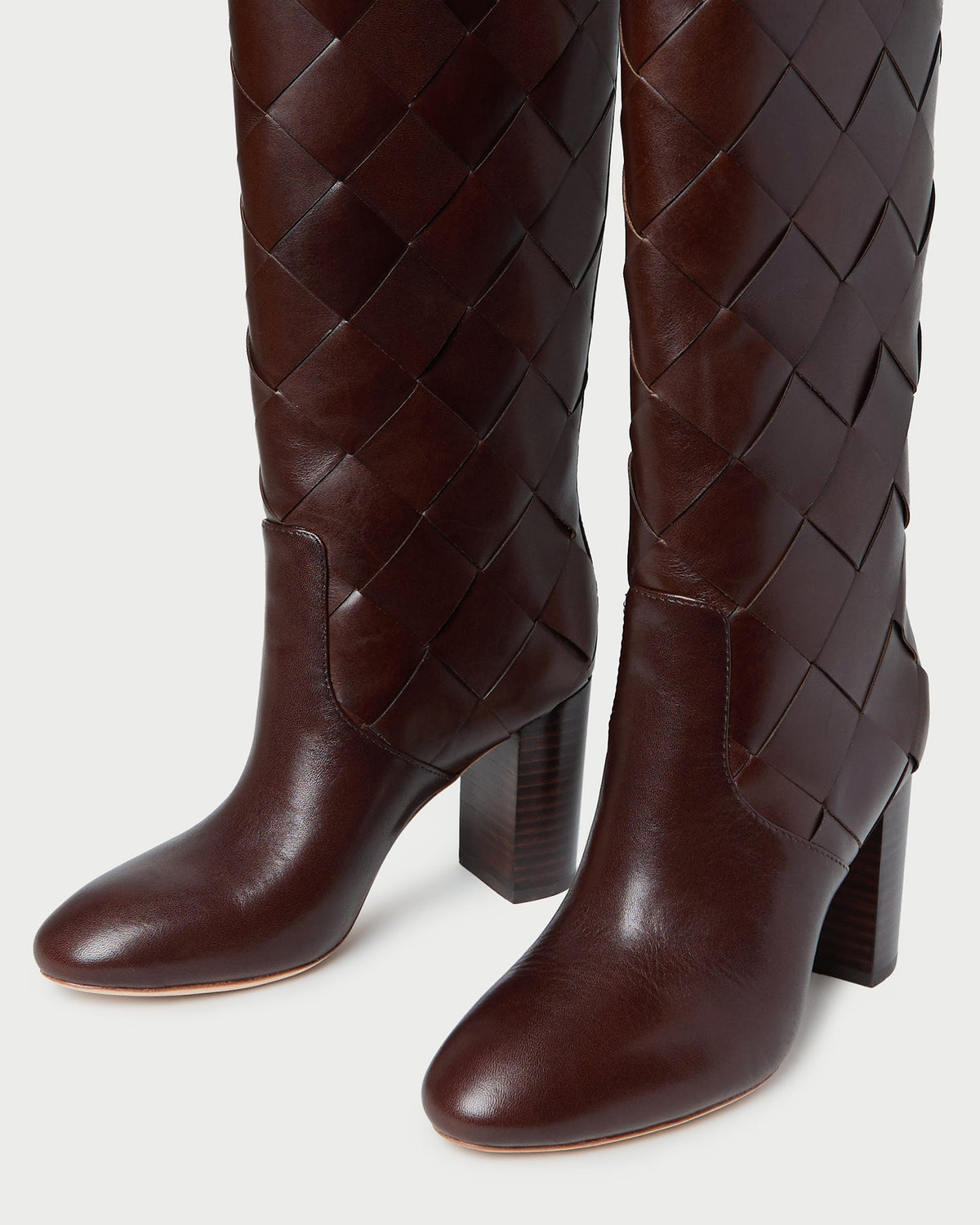 Loeffler Randall Top Pick - Goldy Espresso Woven Leather Tall Boot