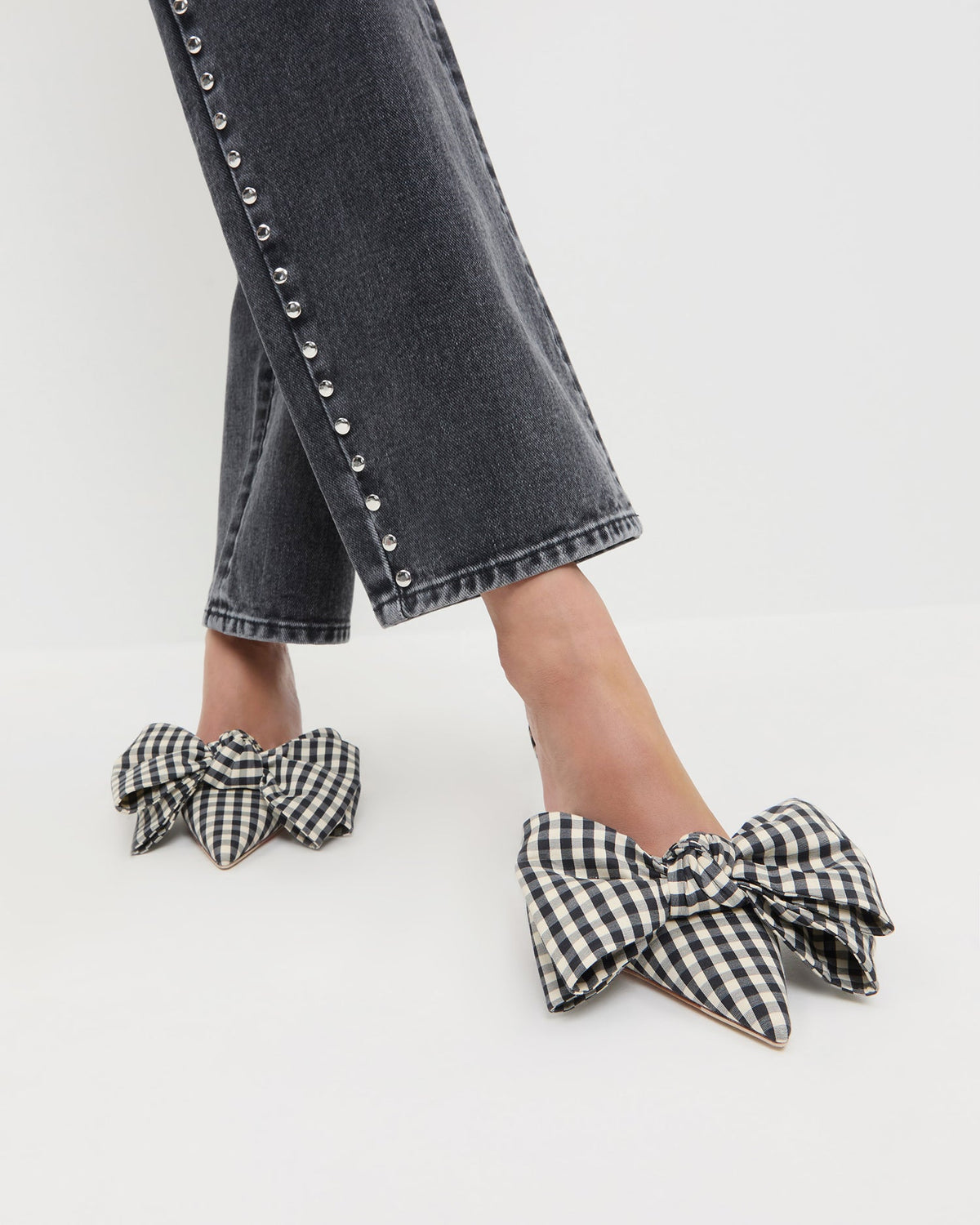Loeffler Randall Trusted - Margot Black/White Gingham Bow Mule