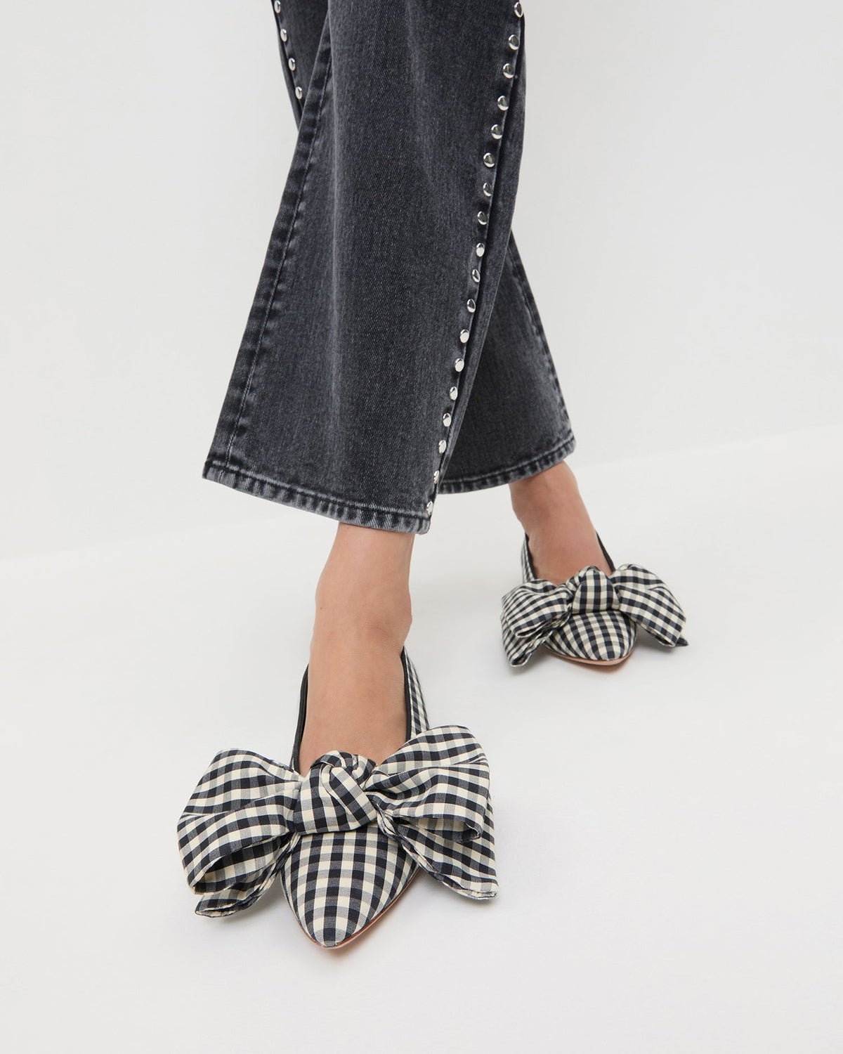 Loeffler Randall New - Noa Black/White Gingham Bow Flat