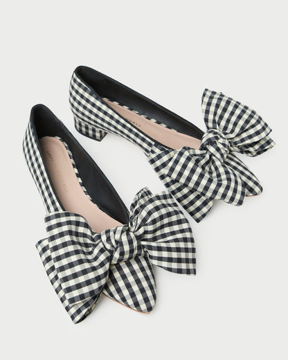 Loeffler Randall New - Noa Black/White Gingham Bow Flat