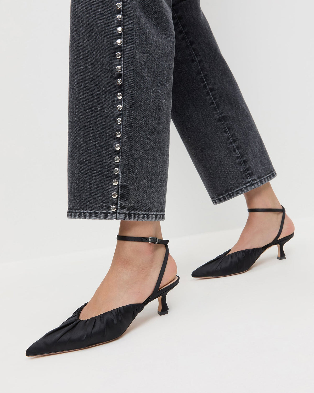 Loeffler Randall Hot Sale - Rio Black Satin Kitten Heel
